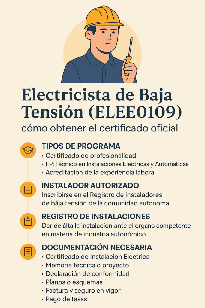 Certificado Electricista Baja Tensión ELEE0109: guía paso a paso